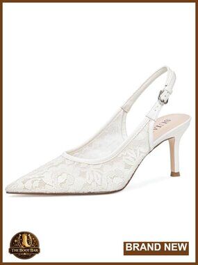 Wedding Lace Kitten Heels Mesh Slingback Bride Shoes Closed Pointed Toe Dressy